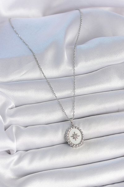 Clariss 316L Steel Silver Color Chain White Enamel Pole Star Embroidered Medallion Model Women's Necklace