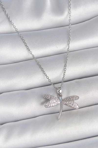 Clariss 316L Steel Silver Color Chain Zircon Stone Dragonfly Model Women's Necklace