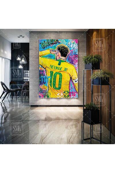 SML TABLO Brezilyalı Futbolcu Neymar Football Sokak Sanatı Grafiti Dikey Kanv...