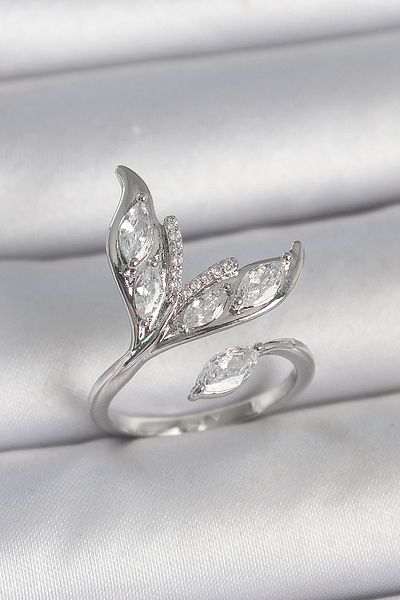 BESKAR Brass Silver Color Zircon Stone Fish Tail Model Adjustable Women's Ring