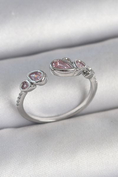 BESKAR Brass Silver Color Pink Drop Zircon Stone Adjustable Model Women's Ring