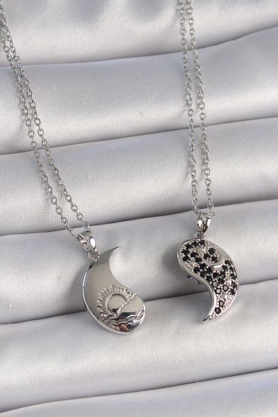 Clariss 316L Steel Silver Color Chain Zircon Stone Ying Yang Model Sunset Embroidered Friendship Women's Necklace