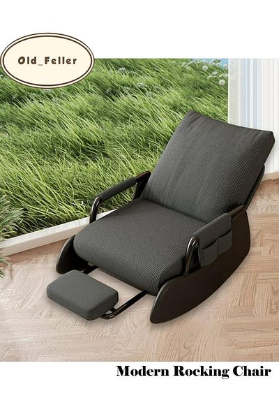 Old_Feller Modern rocking chair with footrest, side pockets & adjustable high back. For balcony, living room