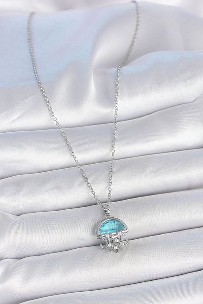 BESKAR 316L Steel Silver Color Chain Blue Stone Jellyfish Model Pearl Detail Women's Necklace