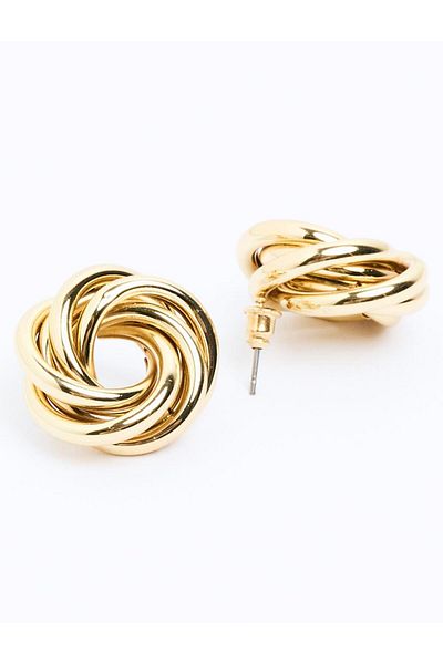 Jimmy Key Gold Color Twist Patterned Shiny Earrings