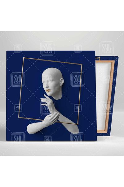 SML TABLO Cadru pătrat auriu Fundal bleumarin Decorativ Combinație triplă Set de 3 Picturi pe pânză
