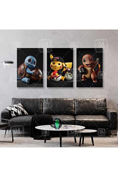 SML TABLO Pokemon Lüks Poketopu Squirtle Charmender Pikaçu Çizgi Film Üçlü Ko...