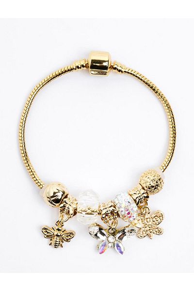 Jimmy Key Gold Color Butterfly Figured Shiny Charm Bracelet