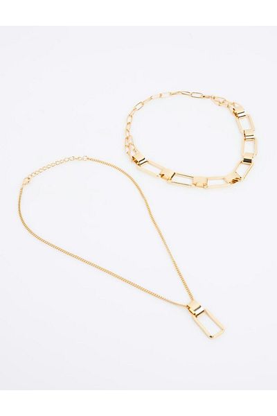 Jimmy Key Gold Color Figured Double Necklace