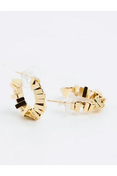 Jimmy Key Gold Color Geometric Figured Half Hoop Glossy Earrings