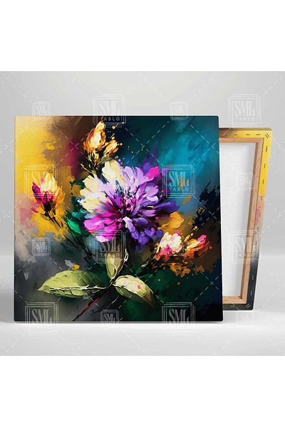 SML TABLO Buchet de flori colorate Violet Crizantemă Semne de perie Natură Decorativă Pictură pe pânză pătrată