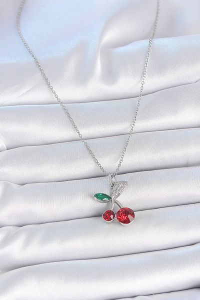 Clariss 316L Steel Silver Color Chain Red Zircon Stone Cherry Model Women's Necklace