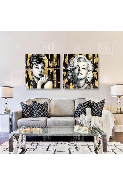 SML TABLO Audrey Hepburn și Marlyn Monroe, actriță legendă, combinație dublă, 2 piese, tablou pe pânză