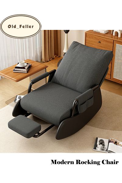 Old_Feller Modern rocking chair with footrest, side pockets & adjustable high back. For balcony, living room