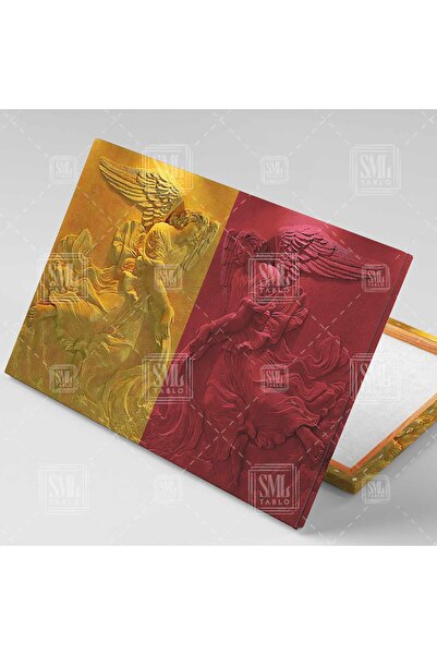 SML TABLO Sarı Kırmızı Galatasaray Mermer Melek Kanat Yatay Kanvas Tablo