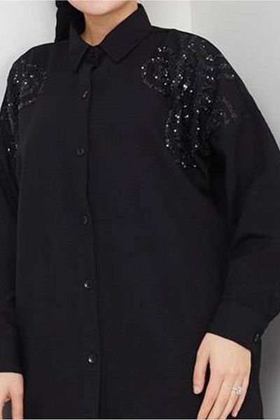 TRENDTESETTÜR Women's Black Cotton Sequined Tunic t 5467