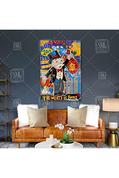SML TABLO Jean Michel    Monopoly Sokak Stili Modern Tasarım Dikey Kanvas Tablo