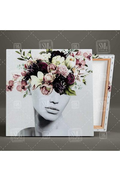 SML TABLO Decor pentru femei cu aranjament de flori violet și roz la început Combinație dublă de 2 tablouri pe pânză