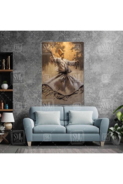 SML TABLO Beyaz Elbiseli Ellerini Açmış Semazen Hat Sanatı Mevlana Mesnevi Di...