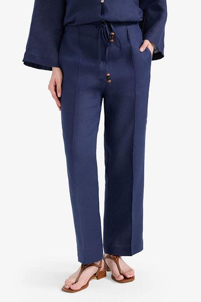 DeFacto New Season 100% Linen Straight Fit Flexible Waisted Trousers with Pockets
