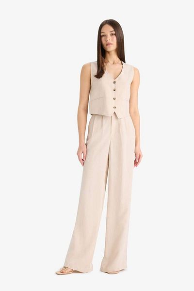 DeFacto New Season V-Neck Linen Blended Blazer Vest