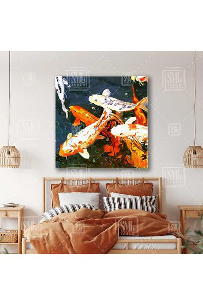 SML TABLO Πορτοκαλί Koi Fish School Εικονογράφηση Ενυδρείο Χόμπι Υποβρύχιο τετράγωνο ζωγραφική σε καμβά