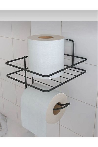 keyfisepet en keyifli sepet Adhesive Toilet Paper Holder Hanger Matte Black Metal Toilet Paper Holder