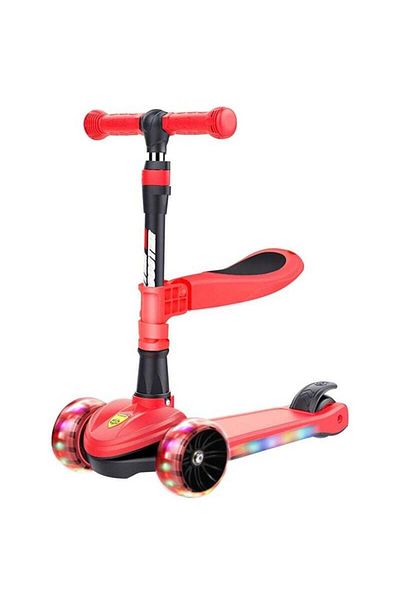 COOYA Foldable Kick Scooter with LED Light, 3 Roller Scooter with Adjustable Height for Kids Ages 2-12