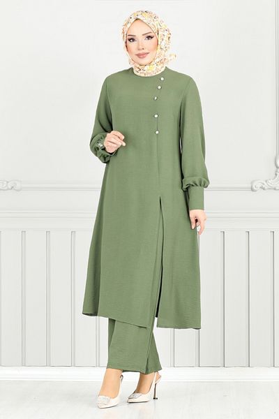 ModaMerve Accessory Buttoned Hijab Suit 2664Sl890-M Çağla