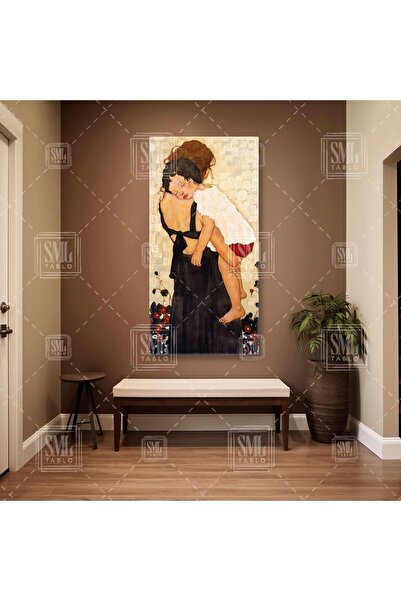 SML TABLO Ünlü Ressam Gustav Klimt Anne ve Sarılan Çocuk Boyuna Dikey Kanvas ...