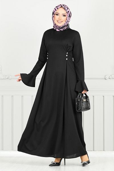 ModaMerve Accessory Button Dress 9141Pl940-M Black