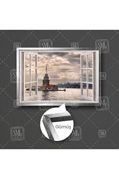 SML TABLO Pencereden Kız Kulesi Manzarası İstanbul Türkiye Doğa Deniz Çerçeve...