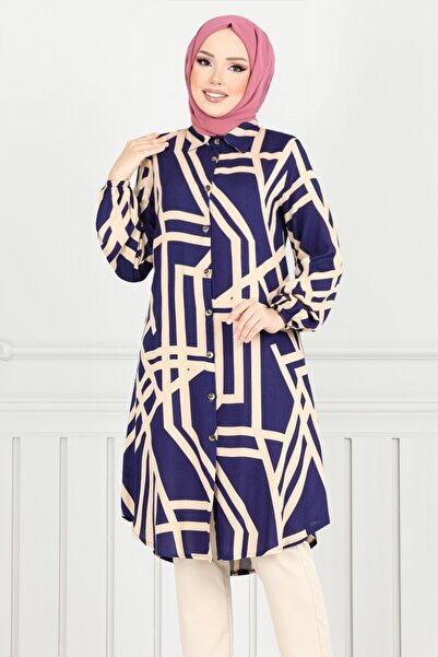 ModaMerve Shirt Collar Viscose Tunic 2354Bgs895-M Laci&Vizyon