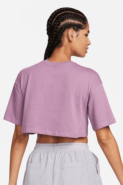 Nike Tricou crop top pentru femei Swoosh, cu croiala largi, din bumbac, scurt, violet