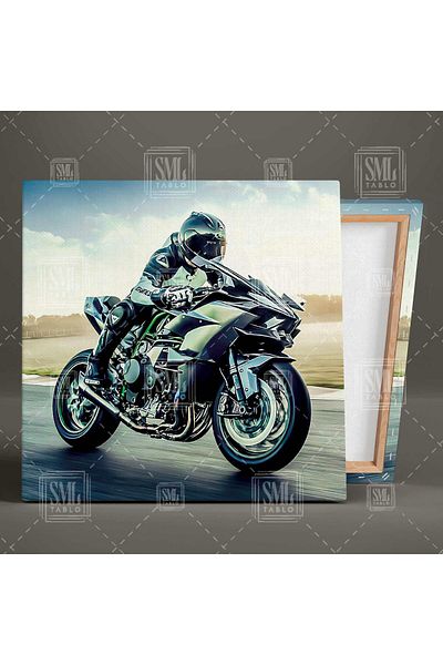 SML TABLO Πράσινη μοτοσικλέτα Speed ​​Passion Biker Kawasaki Ninja Τετράγωνη ζωγραφική σε καμβά