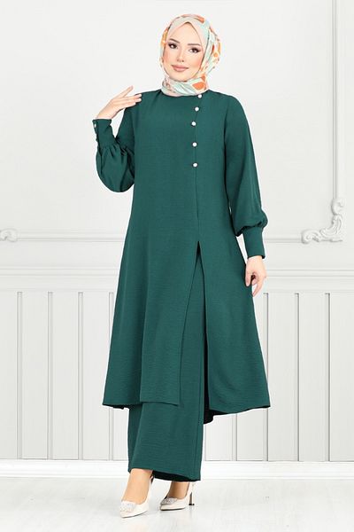 ModaMerve Accessory Buttoned Hijab Suit 2664Sl890-M Petrol