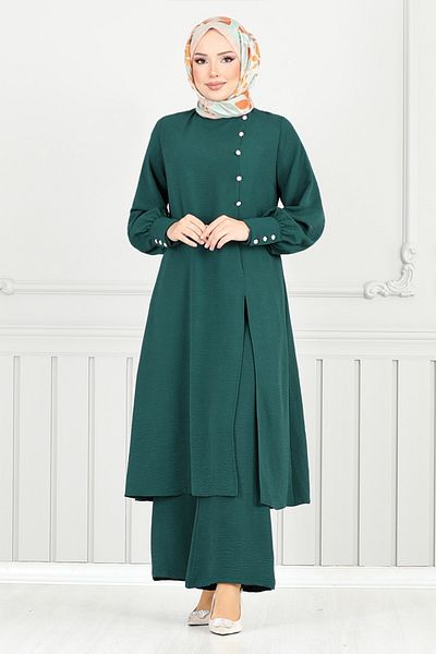 ModaMerve Accessory Buttoned Hijab Suit 2664Sl890-M Petrol
