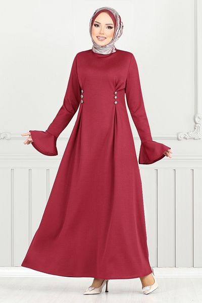 ModaMerve Accessory Buttoned Dress 9141Pl940-M Red