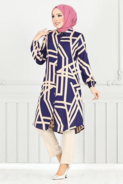 ModaMerve Shirt Collar Viscose Tunic 2354Bgs895-M Laci&Vizyon