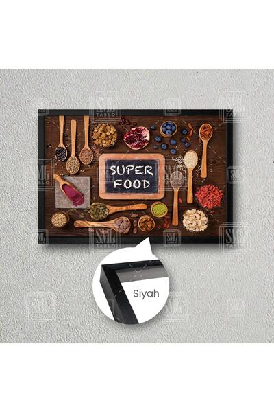 SML TABLO Yemek Baharatlar Mutfak Dekor Super Food Cafe Restorant Çerçeveli Y...