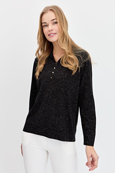 Desen Triko Women's Polo Neck Angelina Basic Blouse Black