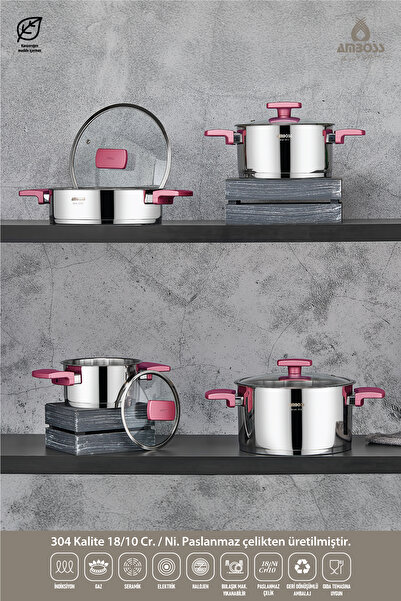 Amboss 8 Parça Enı-8637 Enio Bordo Çelik Tencere Seti 8696474231278