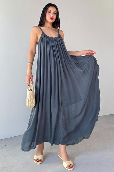 Cappmoda Elb-3173 Anthracite Strappy Lined Midi Dress