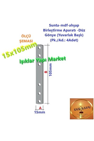 ece life Sunta-mdf-ahşap Birleştirme Aparatı -düz Gönye (YUVARLAK BAŞLI) -15x...