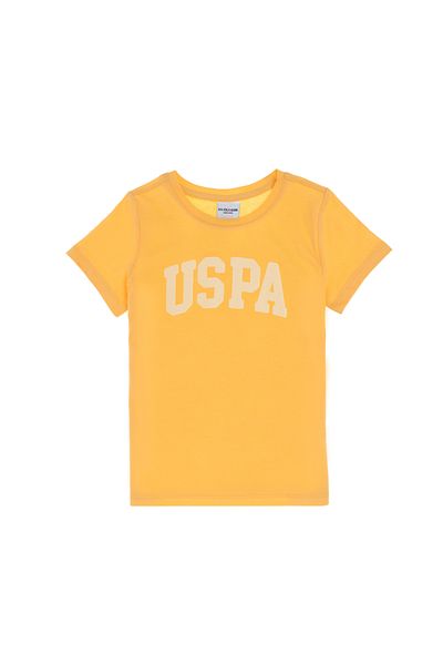 U.S. Polo Assn. Girl's Orange Crew Neck Cotton Glitter Uspa Printed Basic T-Shirt 50306042-Vr202