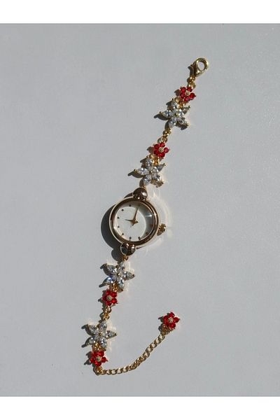 Reorah Collection Red Aura Clock-Red White Flower Clock