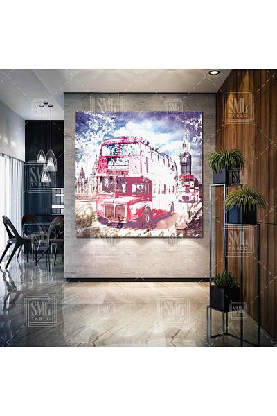 SML TABLO Autobuz roșu și turnul cu ceas Retro London Travel Art City Landscape Square Canvas Painting