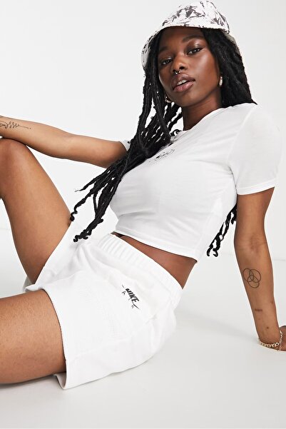 Nike Air High Rise Loose Fit Short White Kadın Bol Kesim Yüksek Bel Pamuklu Şort Beyaz