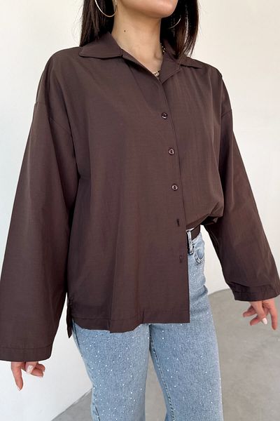 Cappmoda GML-10260 Πουκάμισο με φαρδύ μανίκι με πέτο καφέ
