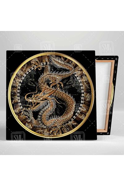SML TABLO Dragon japonez în cerc de aur Power Gold Decor Pictură pătrată pe pânză
